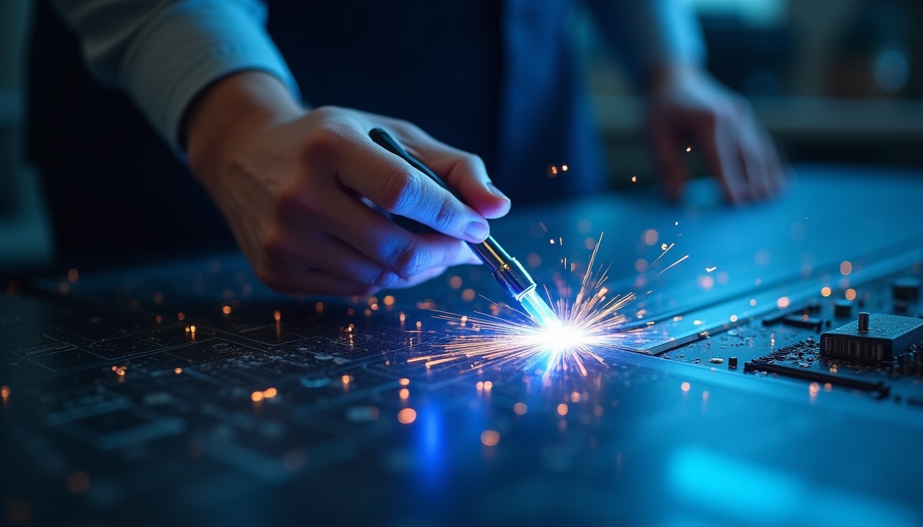 Mașină de debitare laser metal în acțiune, tăind cu precizie o foaie de metal